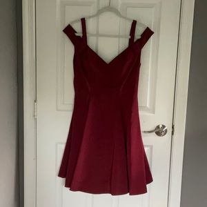 Maroon off the shoulder knee length dress